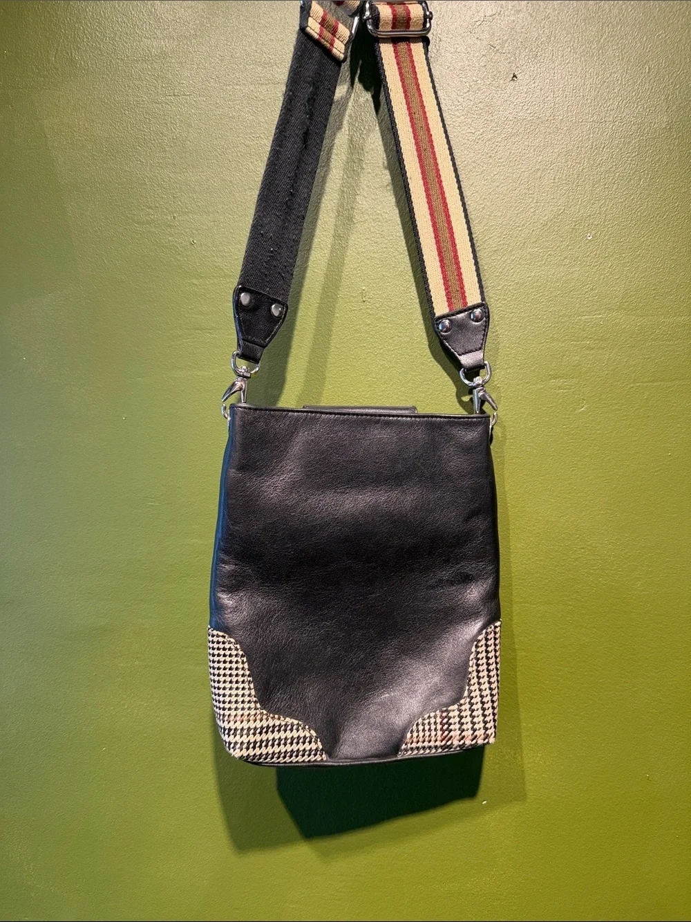 Ralph Lauren Black Crossbody Bag with Striped Adjustable Strap